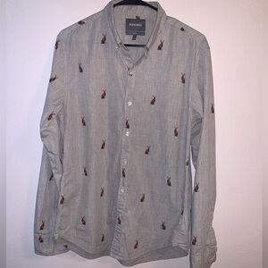 Bonobos Gray Rabbit Hare Print Slim Fit Button Up Shirt Size Medium